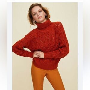 Aritzia little moon wool Rust coloured Cable Knit Turtleneck Sweater